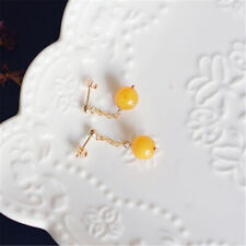 Elegant Natural Amber beeswax Gold Earrings Ping  18K Freshwater VALENTINE'S DAY
