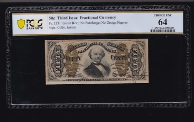 US 50c Fractional Currency Note Green Back FR 1331 PMG 64 V Ch CU (004) - Image 1 of 2