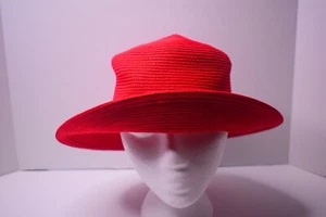 Handmade by Scala Red Woven Hat 100% Paper Wide Brim Classy Hat Packable  - Picture 1 of 7