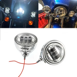 Chrome 4.5" LED Auxiliary Spot Fog Passing Lights + Housing Bucket For Harley - Picture 1 of 12