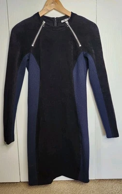 T By Alexander Wang Long Sleeve Scuba Zipper Dress Colorblock Blue Black Size 6 - Image 1 of 4
