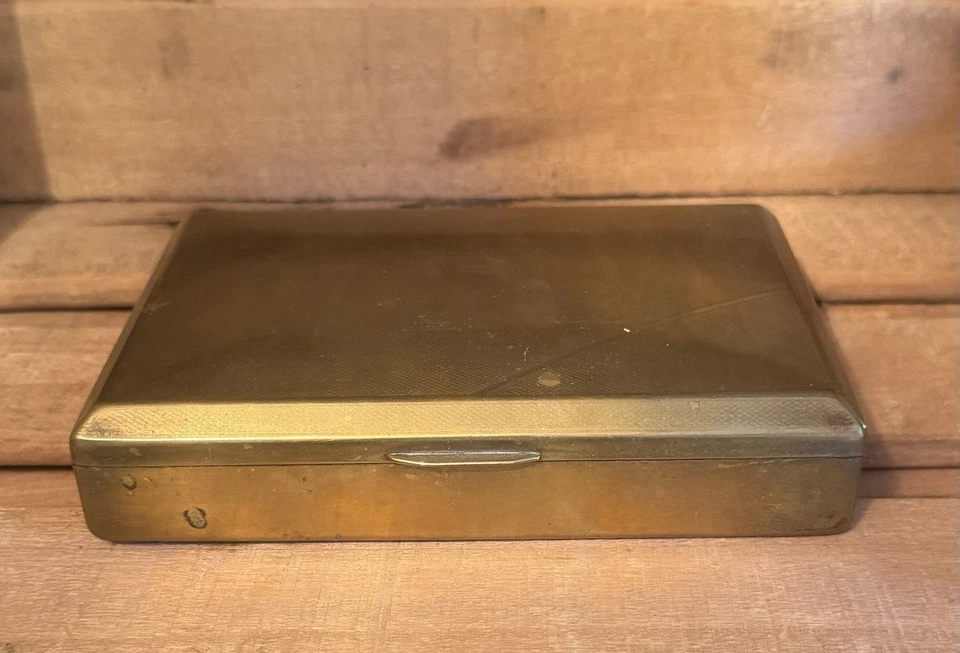 Vintage Gold Tone Metal Box Aged Empty Cigarette Storage Case #SPR10 - Image 1 of 4