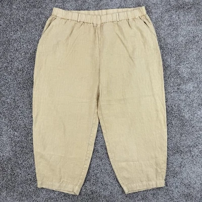 Pantalones de poesía para mujer 18 amarillo mantequilla 100 % lino barril pierna globo Lagenlook Foto 1 de 4