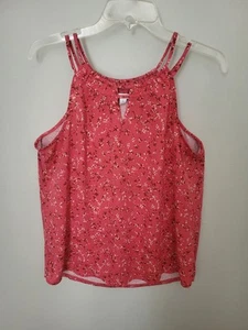 Weißdorn 41 Damen Größe L Blumenmuster Rosa Schlüsselloch Stretch Tank Ärmellos Top - Bild 1 von 7