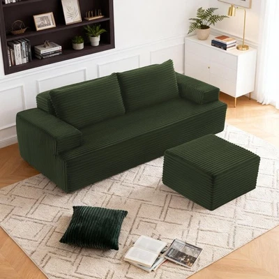 83.5" Modular Sectional Sofa, Convertible L-Shaped Corduroy Couches with Ottoman - Image 1 of 4