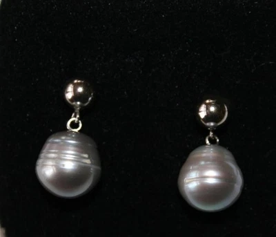 Honora Sterling Dangling Grey Ring Pearl Stud Pierced Earrings J513 - Image 1 of 4