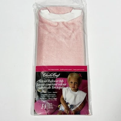 Charles Craft Velour Pullover Bib for Cross Stitch Pink Dancing Elephants NEW - Image 1 of 4