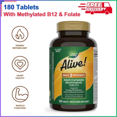 Nature's Way Alive! Multivitamínico Completo Max3 Potencia Adulto Alta Potencia 180 Ct Foto 1 de 4