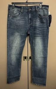 Pantalones de mezclilla ajustados elásticos en 4 vías con bolsillos bordados lavado medio 36x30 Seven 7 para hombre - Imagen 1 de 19