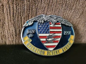 Operation Desert Storm Jan 16 1991 Metal Belt Buckle Eagle Jets American Flag - Picture 1 of 9