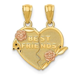14k Two-tone BEST FRIENDS Break Apart Heart Pendant - Picture 1 of 3