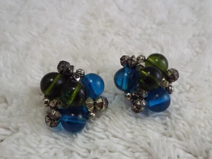 Blau grüne Glasperlen Ohrclips (D40) - Bild 1 von 2
