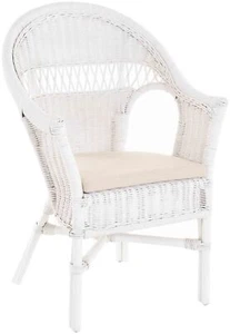 Stapelbarer Rattansessel mit Sitzpolster Korbsessel aus echtem Rattan (Weiss) - Bild 1 von 8