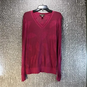 Tommy Bahama Pink V-neck Long Sleeve Pullover Top Crochet Medium Cotton Viscose - Picture 1 of 8