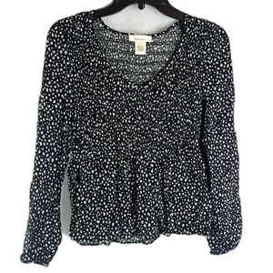 Urban Romantics Long Sleeve Smocked Peplum Patterned Blouse Size XS Boho - Picture 1 of 9
