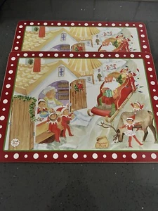 Pottery Barn Kids Elf on Shelf Christmas Santa Placemats Cork Back Set of 2 - Picture 1 of 5