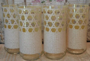 4 LIBBEY Rattan  CANE Highball Tumbler 6 1/2" - Picture 1 of 5