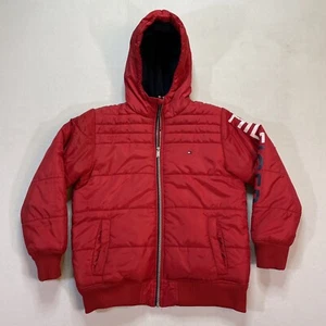 Tommy Hilfiger Puffer Jacket Youth Large 16/18 Red Hooded Full Zip Style Warm - Picture 1 of 15