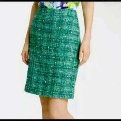 Falda Lápiz KATE SPADE Verde Teal Esmeralda Tweed Bouclé Línea Lana Las Reglas Talla 4 Foto 1 de 4