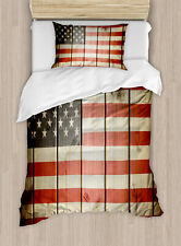 American Flag Duvet Cover Set with Pillow Shams Wood Kitsch Flag Print