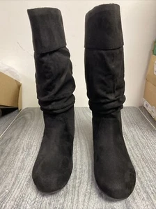 Journee Collection Black Suede Boots. Size 8 - Picture 1 of 5