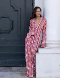 Colorful Crochet Stripe Maxi Dress, Beach Cover Up Summer Dress -Size L UK 12/14 - Picture 1 of 5