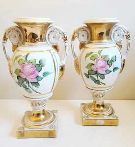 Abels Wasserberg Co Hand Painted Gilt Urn Lamp Base Set of 2 Floral Victorian - Picture 1 of 13
