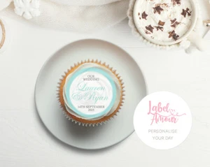 PERSONALISED Calligraphy Wedding Anniversary Engagement Cupcake Edible Toppers - Picture 1 of 4