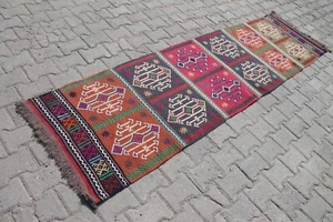 2x9 ft Colorful Handmade Turkish Kilim Runner Oriental Tribal Wool, Bohemian - Picture 1 of 10