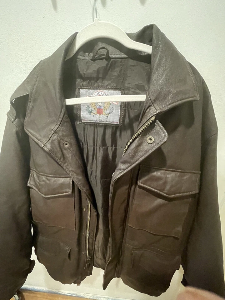 Куртка Cooper из натуральной натуральной кожи армейская полевая на молнии на пуговицах коричневая размер L - Изображение 1 из 2