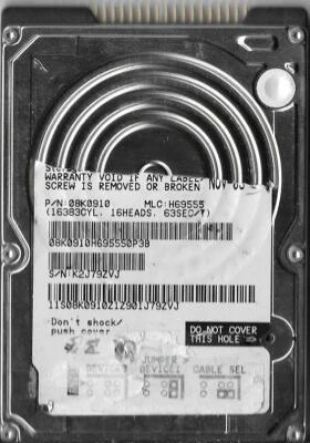 Hitachi IC25N030ATMR04-0 30GB Ide Hard Drive P/N: 08K0910 MLC: H69555 - Image 1 of 2