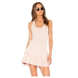 Loveshackfancy Damen Rüschen Racerback Kleid ärmellos rosa creme Gr. S - Bild 1 von 11