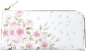 Asakusa Bunko L-shaped Wallet w/ Zipper Cherry Blossom Yaezakura Pattern New - Picture 1 of 1