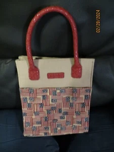 Longaberger Canvas Brotzeittasche mit Griff rot/hellbraun/marine/creme NEU - Bild 1 von 7