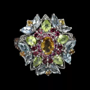 Valentinstag 925 Silberring Oval Citrin Saphir Peridot Natur Edelstein Schmuck - Bild 1 von 14