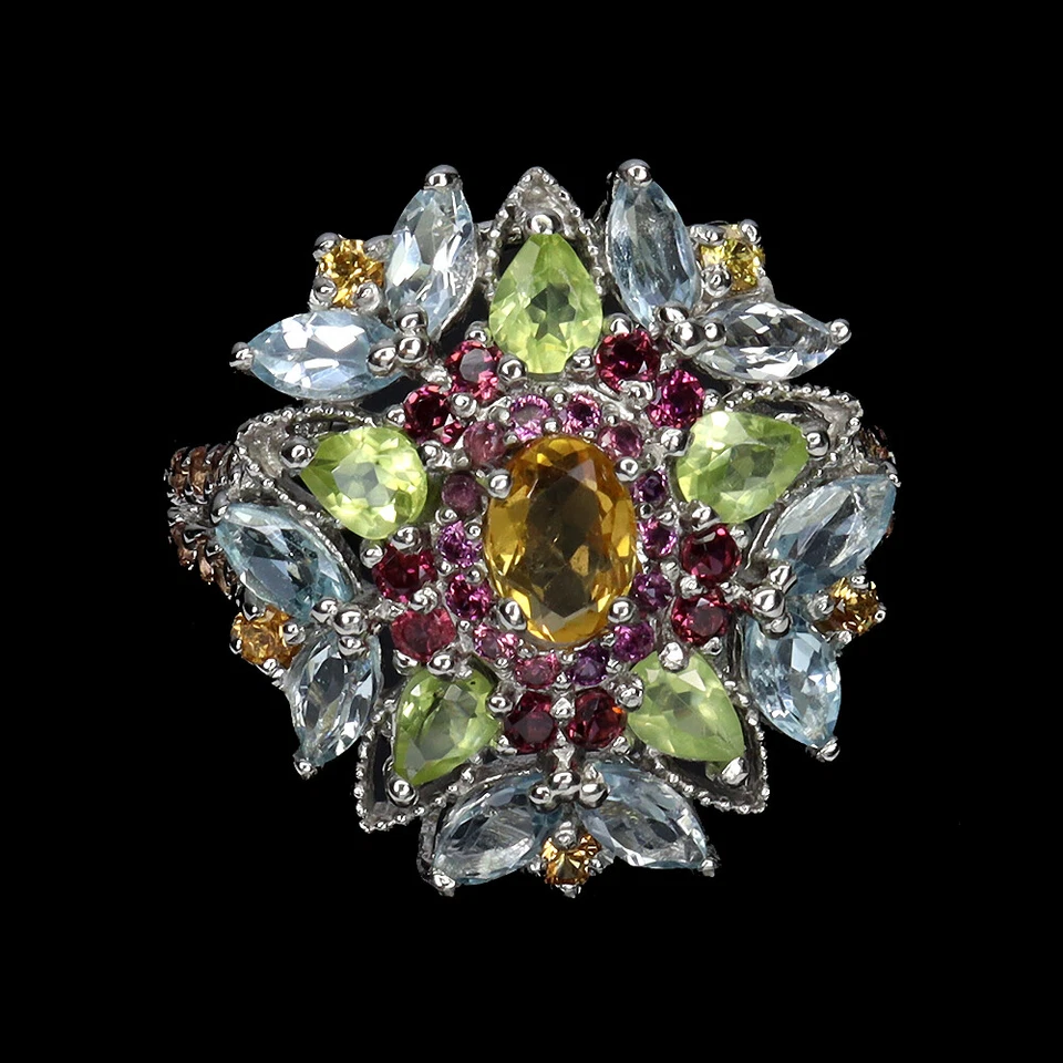 925 Sterlingsilber Ring Oval Citrin Saphir Peridot Natürlicher Edelstein Schmuck - Bild 1 von 4