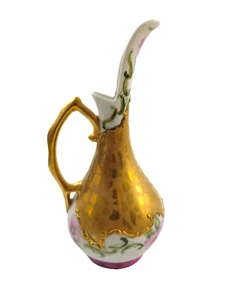 Handbemalter weinender Porzellan Kunst Krug Kruzifix strukturiert gold rosa Rosen signiert - Bild 1 von 15