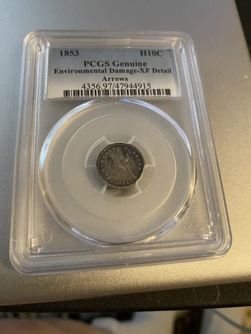 1853  pcgs XF half dime arrows enviornmentl damage Cover