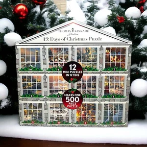 Thomas Kinkade 12 Days Of Christmas Mini Puzzles & Tins Makes 1 500 Piece Puzzle - Picture 1 of 4