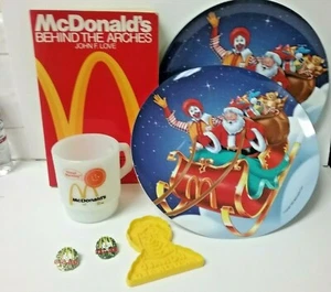 Vintage Lot 7 McDonald's mug plates cookie cutter monopoly pin buttons book RARE - Picture 1 of 10