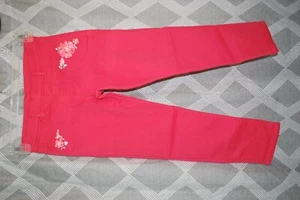 Girls Pants PINK CORAL JEGGINGS Embroid Flowers ELAST WAIST Rear Pkts M 7-8 - Picture 1 of 4