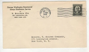 1932 GEORGE WASHINGTON BICENTENNIAL 1ST Y SOUREN FDC SAUBER! 712 7c schwarz - Bild 1 von 1