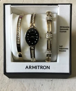 Armitron Women's Genuine Crystal Accented Watch and Bangle Set 75/5603bkgpst - Picture 1 of 4