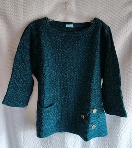 Vintage C.M.C. 3/4 Arm Pullover Bluse Oberteil Damen XL türkis strukturiert Tasche  - Bild 1 von 8