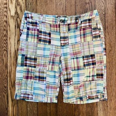 Pantalones Cortos Liz Claiborne Sloane Madras Patchwork Y2K Talla 12 Bermudas Boho Algodón a Cuadros Foto 1 de 4
