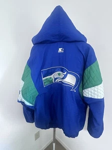Vintage 90er Starter Seattle Seahawks NFL Puffer Hooded Coat Jacke L Made In Korea - Bild 1 von 10