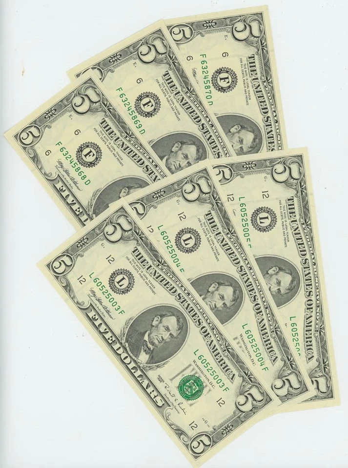 FR #1984 F/L $5 1995 (6) Federal Reserve Notes Atlanta & San Francisco DC-6266 - Image 1 of 3