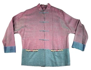 Womens Medium Silk Blazer FCE Asian Style Button Down Lined Pink/Green - Picture 1 of 12