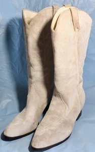 Vintage Light Sand Dress Barn Southwestern Cowgirl Boots Size 8.5M Suede Like - Picture 1 of 8