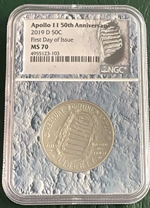 2019 D 50C Apollo 11 50th Anniversary Half Dollar NGC MS70 First Day of Issue - Picture 1 of 2